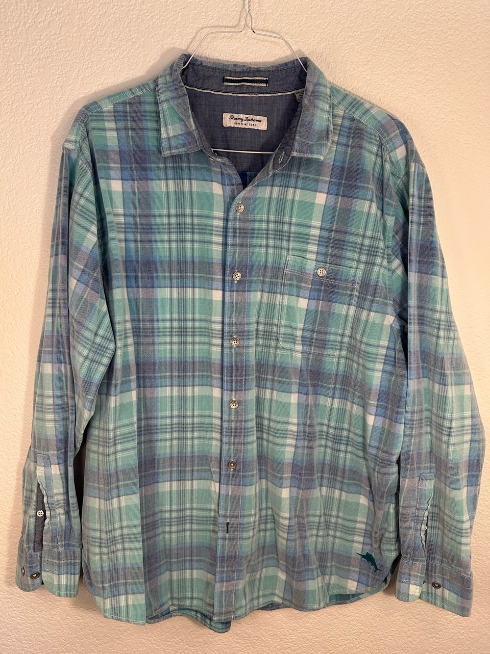 Tommy Bahama Coastline Cord Men’s XXL Plaid Long Sleeve Button Up Shirt